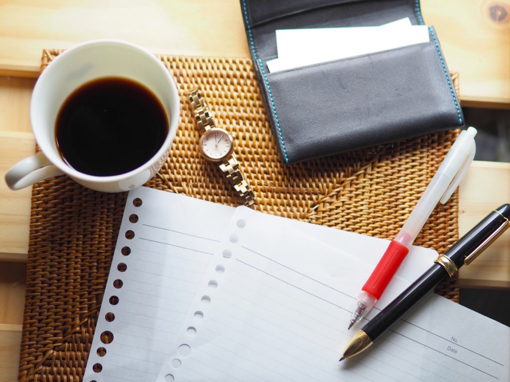 コーヒーと文具と時計